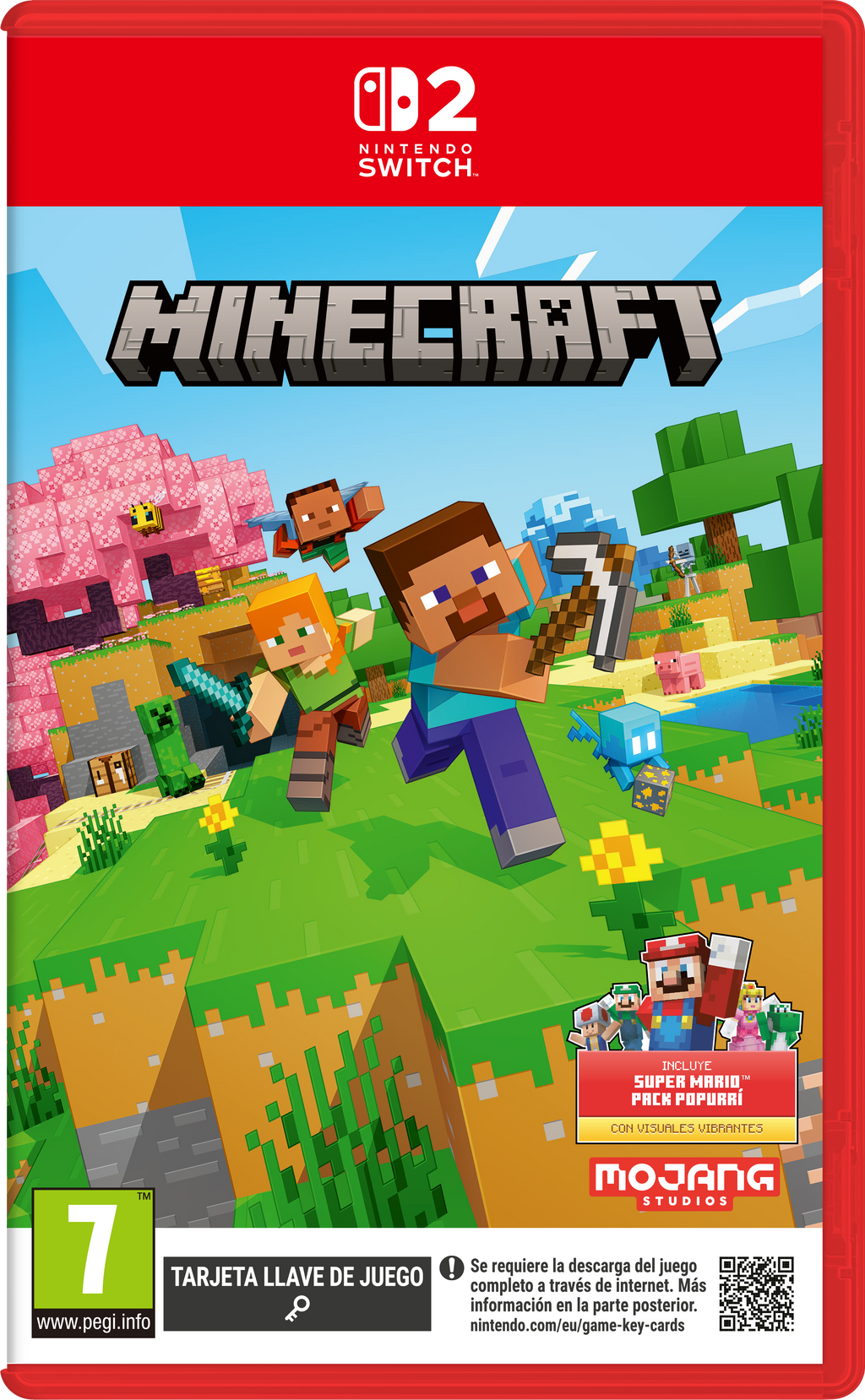 Minecraft Nintendo Switch 2 — caja, tarjeta llave de juego