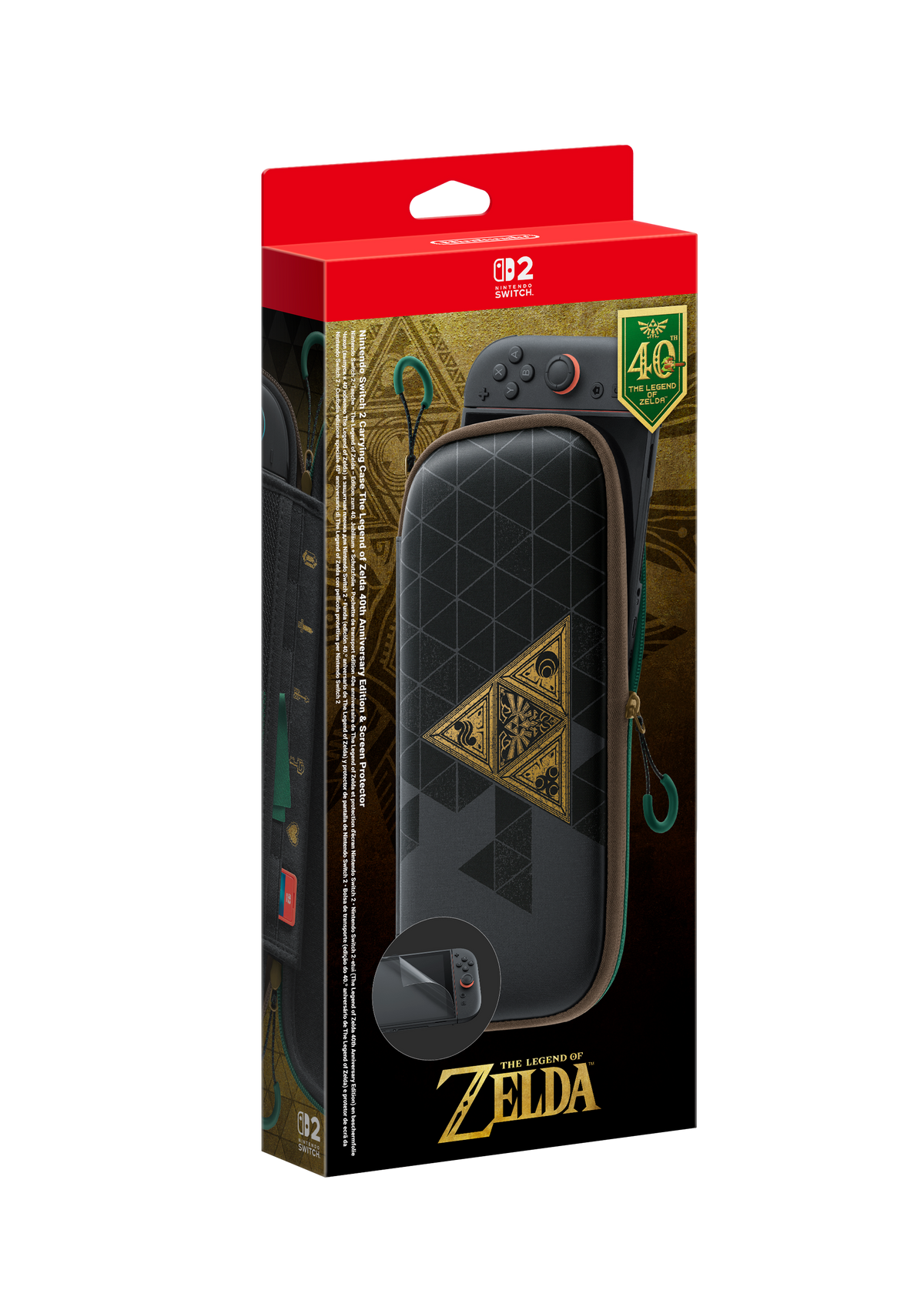 Funda y protector de pantalla Nintendo Switch 2 — Zelda 40 aniversario — embalaje